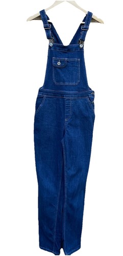 Tu Dark Blue Denim Dungarees Stretch Pockets Stonewash Adjustable Straps Size 12