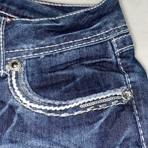 Amethyst Jeans Damen 7 Blau Bootcut Low Rise Dark Wash Stretch Y2K Style Jeans - Bild 7 von 14