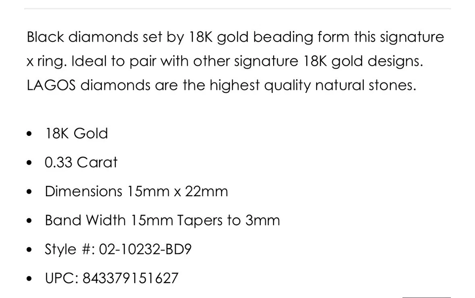 Anillo X Diamante Negro 18k LAGOS Talla 7 Foto 2 de 4