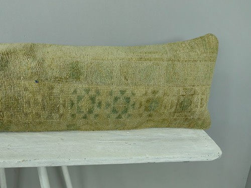 Vintage 12x48 Kilim Pillow | Handmade Turkish Lumbar Cover Rug Wool - Picture 4 of 14