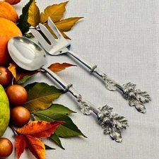 Autumn Fall Leaves Thanksgiving Stainless - Salad Serving Set 11 1/4"