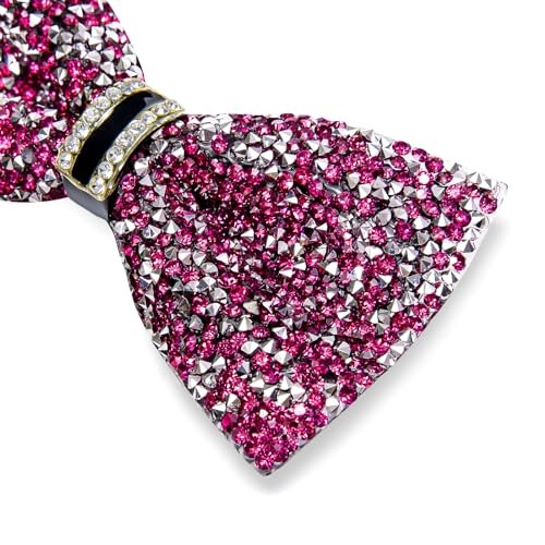 Rhinestone Bow Ties for Men Adjustable Sequin Diamond Pre-tied Bowtie Hot Pink - Picture 7 of 7
