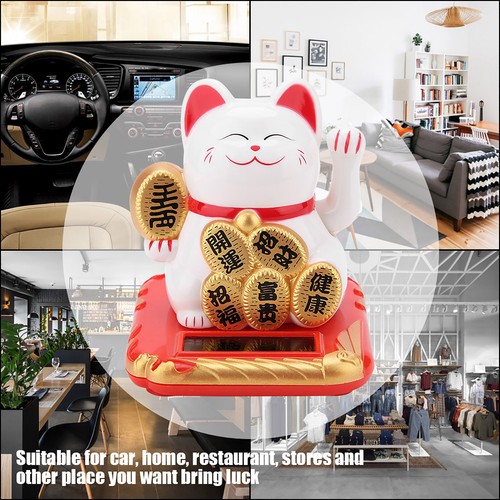 Solar Powered Welcoming Cat Adorable Waving Beckoning Fortune Lucky Cat Home - Picture 5 of 22
