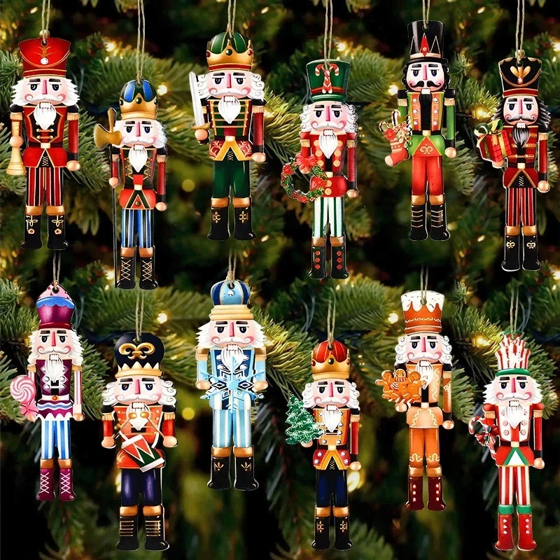 12 Stück Holz Nussknacker Soldat hängende Ornamente - Christbaumschmuck Set