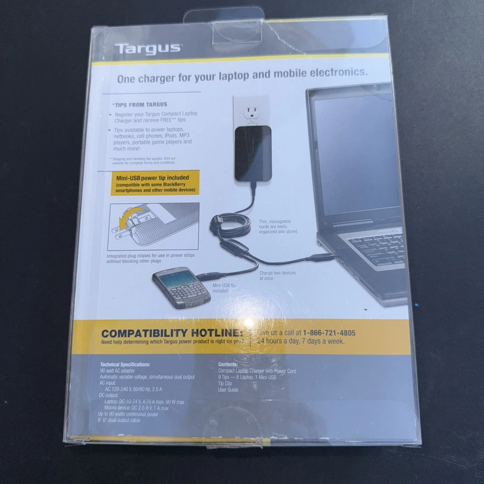 Cargador universal compacto para computadora portátil Targus APA69 90 vatios 10-24 V 4,75 A con puntas nuevo Foto 3 de 3