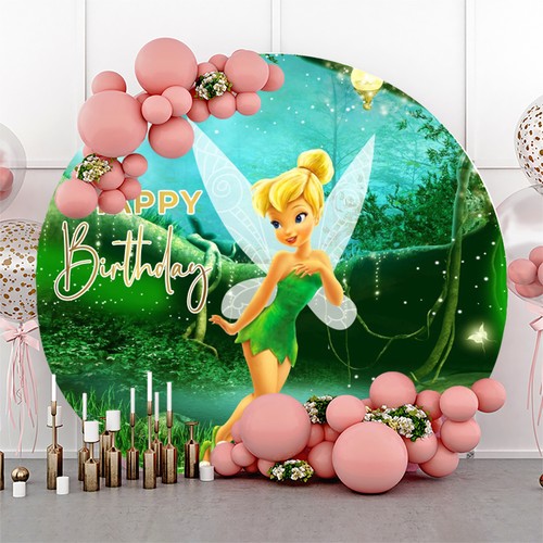 Round Tinkerbell Backdrop Fairy Birthday Party Circle Photo Background Banner - Picture 2 of 6