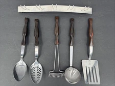 Cutco 6 Piece Utensil Set Brown USA Made Spatula Slotted Spoon Whisk Ladle Rack