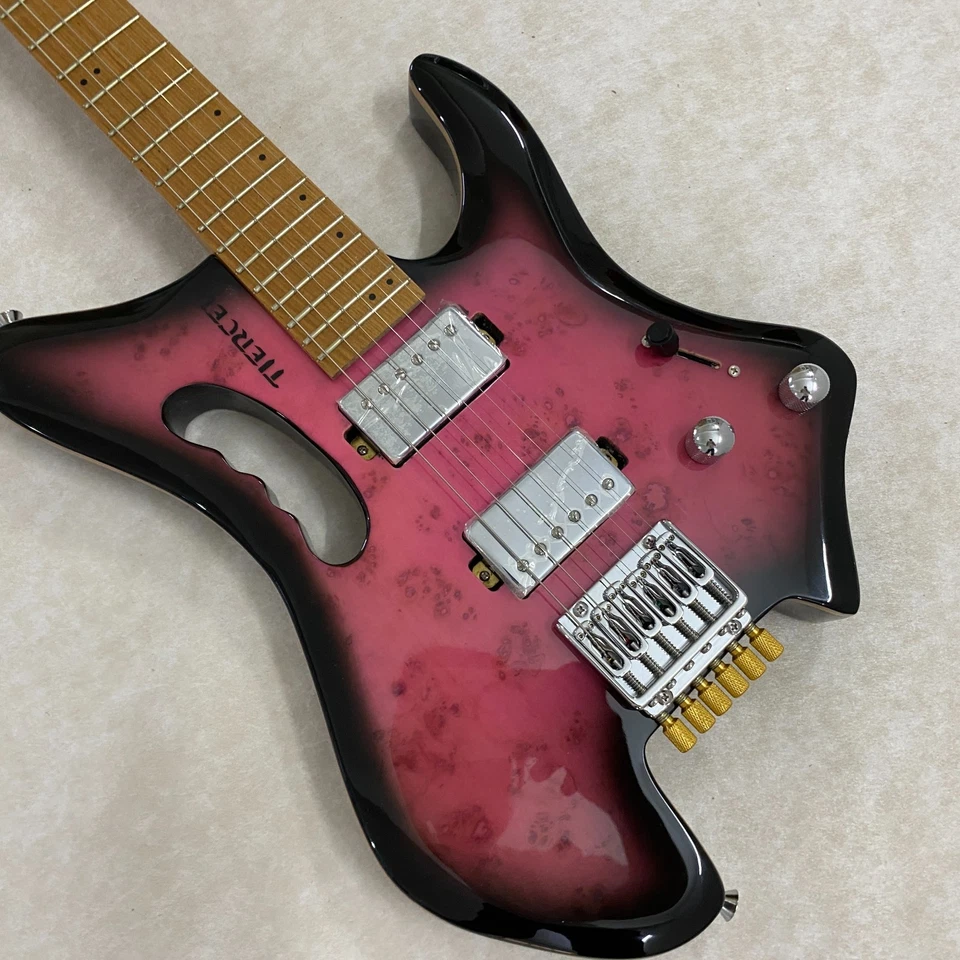 Pink&Balck Headless Electric Guitar Solid Body Burl veneer maple fingerboard - Image 3 of 4