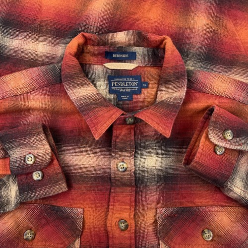 Pendleton Burnside Flannel Shirt Men XL Orange Plaid Button Up Brushed Pockets - Picture 3 of 11