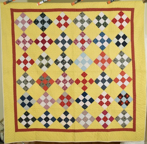 GORGEOUS Vintage Nine Patch on Point Antique Quilt ~Nice Yellow Calico Ground! - Picture 1 of 13