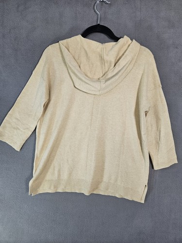 Pure J Jill Petite SP Sweater Vneck Hood Embroidery Yellow 3/4 Sleeve Soft Light - Picture 9 of 10