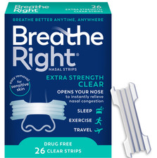 Breathe Right Nasal Strips Extra Strength Clear for Sensitive Skin, 26 Count
