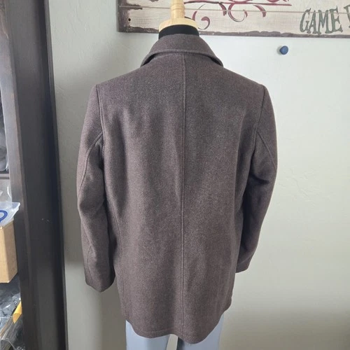 Kenneth Cole Reaction Brown Peacoat Wool Blend Men's L Walking Jacket Car Coat image 5