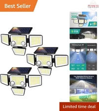 Solar Outdoor Security Flood Lights 3000LM Waterproof 4 Heads Wide Angle