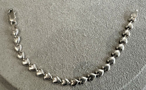 Sterling Silver Heart Link Bracelet SA Italy 7" - Picture 2 of 6