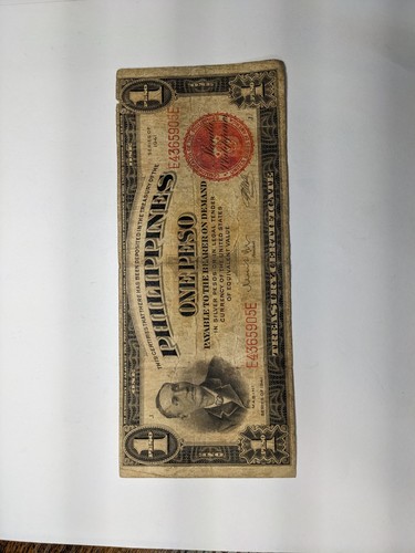 1941 Treasury Certificate US Philippines 1 Pesos MABINI Banknote - Picture 2 of 4