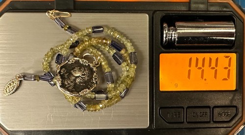 Roman Coin Pendant in 14K Gold Frame w 17" Removable Garnet & Iolite Necklace - Bild 18 von 20