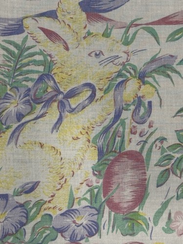 Vtg Rectangular Spring Easter Tablecloth Bunny Rabbits Chicks Flowers 60" x 80" - Picture 3 of 5