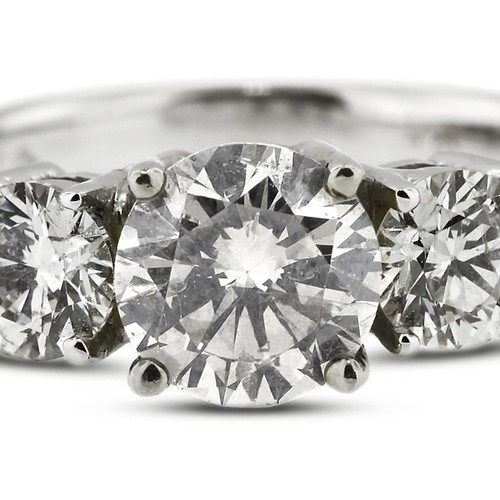 1.11ct I-SI1 Round Natural Certified Diamonds 950 Plat. Classic Three Stone Ring - Picture 5 of 13