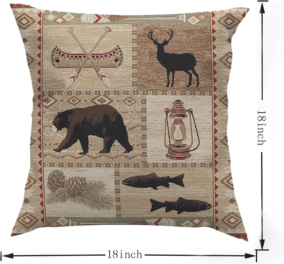 Rustic Bear Throw Pillow Cover 2 Pcs Western Animal Moose Deer Pillows Case 1... - Image 3 of 4