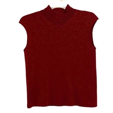 Coldwater Creek Sparkly Sweater Vest Womens L Red Christmas Holiday NYE Glamour