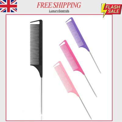 Hairdressers Barbers Metal Pin Tail Comb Rat Tail Comb For Styling 4 Colours