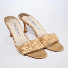 Stubbs & Wooton Palm Beach Gold Embroidered Kitten Heel Mule 7 B