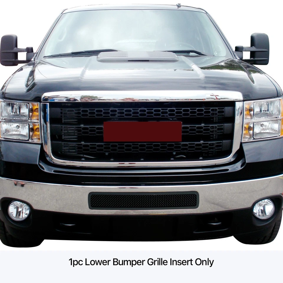 Se adapta a GMC Sierra 2500/3500 HD 2011-2014 parachoques acero inoxidable negro malla rejilla inserto Foto 3 de 3