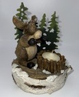 Moose Wearing Mittens Tea light Holder Outdoor Trees & Campfire Scene Decor