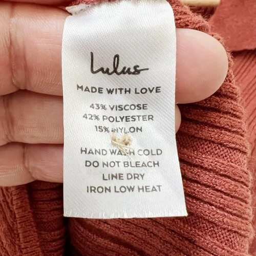 Lulus Ribbed V-neck Collared Long Sleeve Bodysuit in Rust Sz Small - Picture 8 of 8