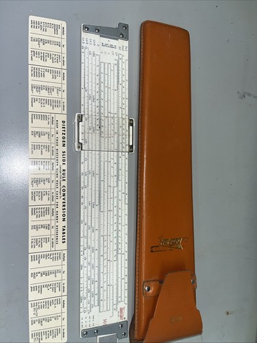 Vintage Keuffel & Esser K+E Deci-Lon 10 #68-1100 Rechenschieber mit Lederetui