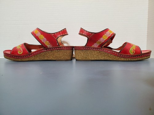 L'Artiste Spring Step LANAFFI Red Ankle Strap Cork Wedge Sandal 40 EU / 8,5 US - Bild 9 von 20