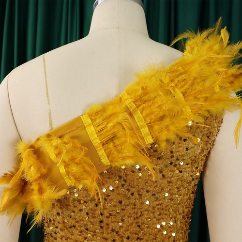 Mujeres Elegantes Vestidos de Pluma de Noche, Un Hombro Formal Azul Lentejuelas Vestidos - Imagen 33 de 72