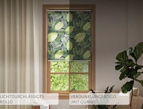 Innenrollo Abdunkelung Fensterrollo Zugrollo Giraffen, Elefanten und Blätter - Bild 9 von 34