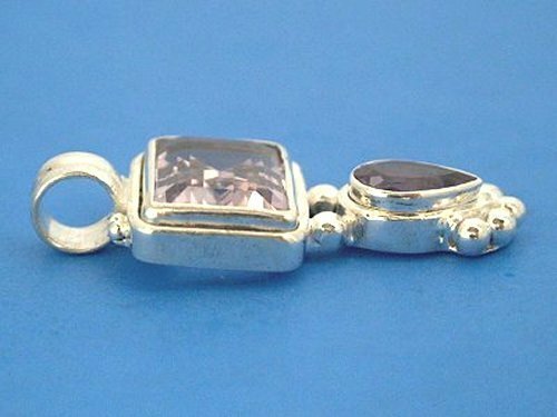 P274 Sterling Silver Amethyst Pendant Charm 1.5" New Solid 925 - Picture 3 of 3