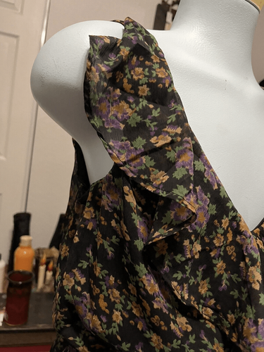 Fire Los Angeles Black Floral Mini Dress-Sz Med Ruffle, Tie, Zip Back - Picture 3 of 11