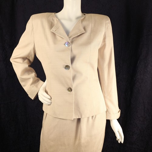 Christian Dior Nordstrom Etikett neu elfenbein champagnerfarben einfarbig Damen Rock Anzug Größe 14 - Bild 8 von 12