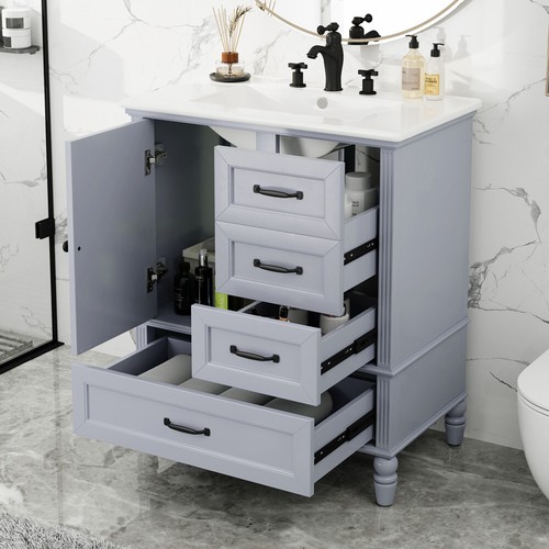 30" Bathroom Vanity with Sink, 3 Drawers, Freestanding Vanity Storage Cabinet - Picture 2 of 16