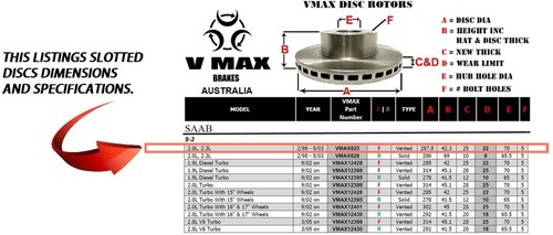 R SLOT fits SAAB 9-3 2.0L 2.3L 1998-2003 FRONT Disc Brake Rotors & PADS - Picture 2 of 5