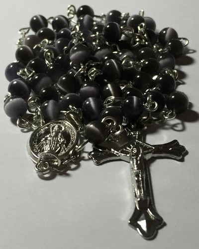 Black Cats Eye Catholic Prayer Rosary Beads - Picture 2 of 3