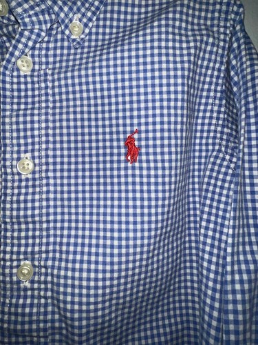 Ralph Lauren Polo Navy and White Gingham Long Sleeve Button Up Shirt Size 4 - Picture 2 of 4