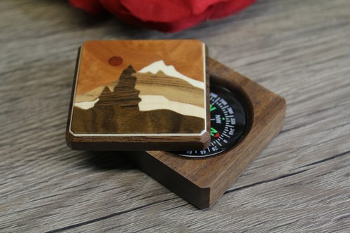 Compass Box Pocket Military Camping Army Hiking camping Wood Mountain 5 Handmade - Picture 3 of 4