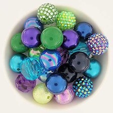 20mm Chunky Bubblegum Bead Mixes DIY, AB Beads, Bold Purple Green and Blue