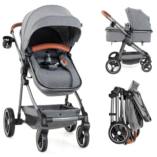 Luxury High Landscape Infant Stroller with Shock Absorbing Wheels & Cup Holder - Picture 3 of 11