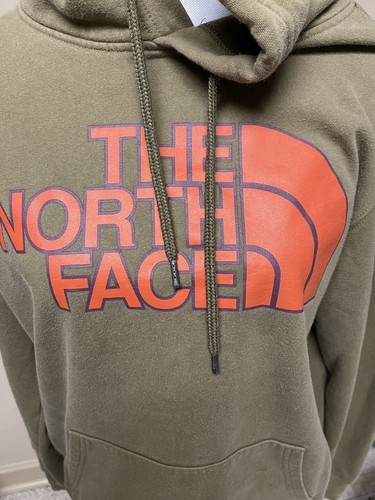 Men’s North Face Khaki Hoodie With Orange Front Logo Size M - Picture 3 of 10