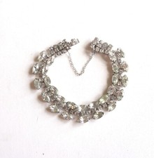 Vintage Clear Glass Rhinestone 3 Row Bracelet w/Safety Chain- Silver Tone