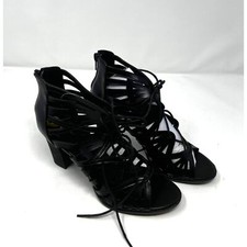 Report Ridley Women's Black Leather Peep  Toe Block Heel Gladiator Sandal Size 9