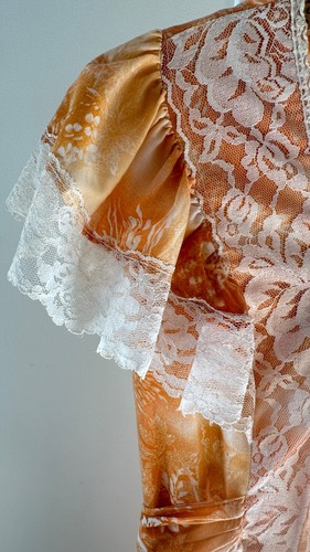 70s Prairie Gunne Sax Style Dress Maxi Orange Lace Up Back Tie Floral Size 11 - Picture 4 of 22