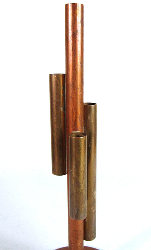 Jarrón rascacielos Art Deco Chase años 30 cobre y latón estilo modernista vintage - Imagen 5 de 9