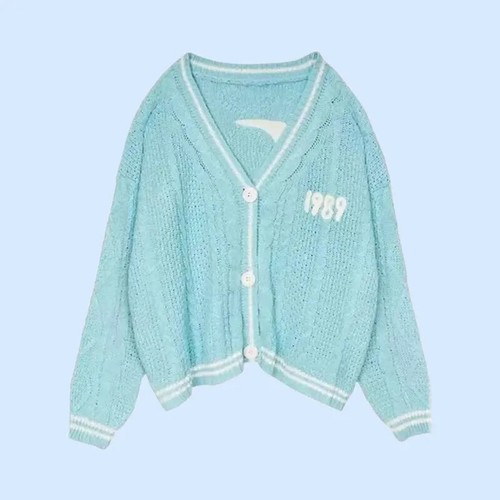 Cute Lantern Sleeve Knitted Cardigan Embroidered Button Down Cable Knit Sweater - Picture 14 of 15